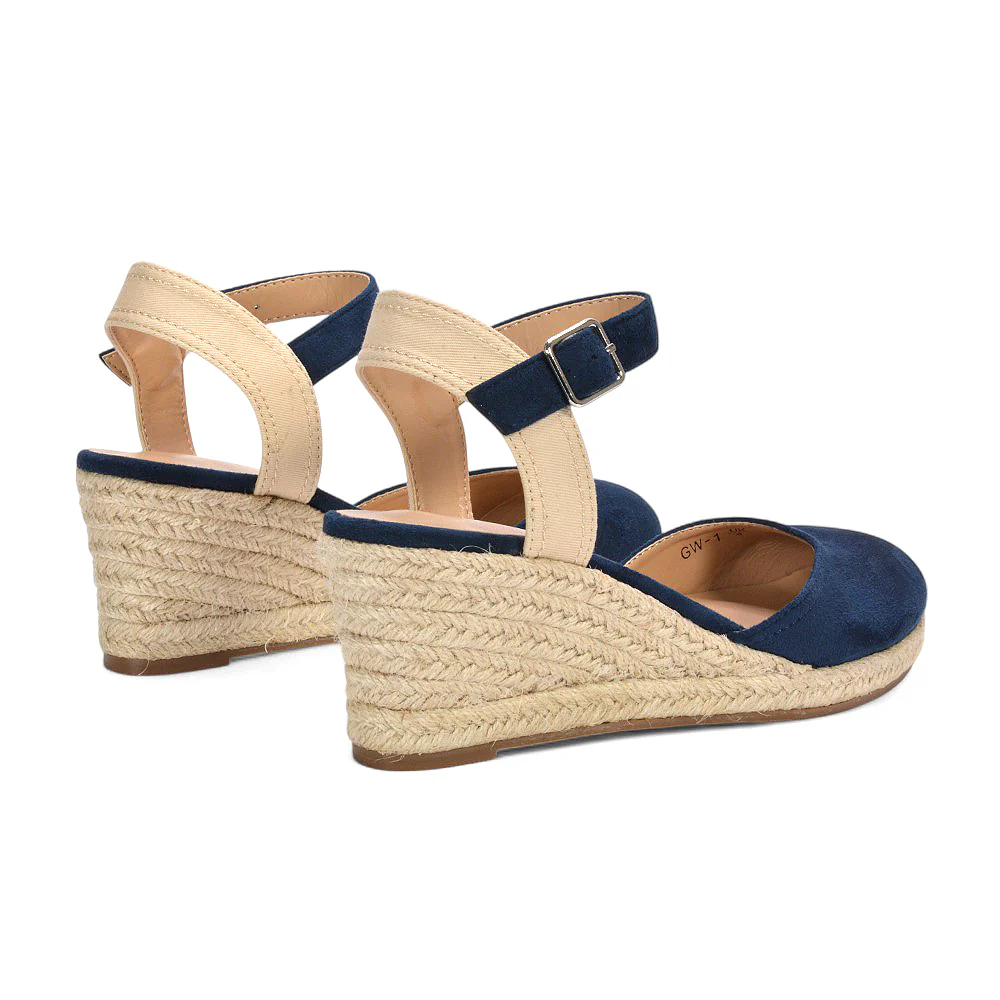 Zoey Closed Toe Strappy Wedge Heel Espadrille Sandals in Black - Image 16
