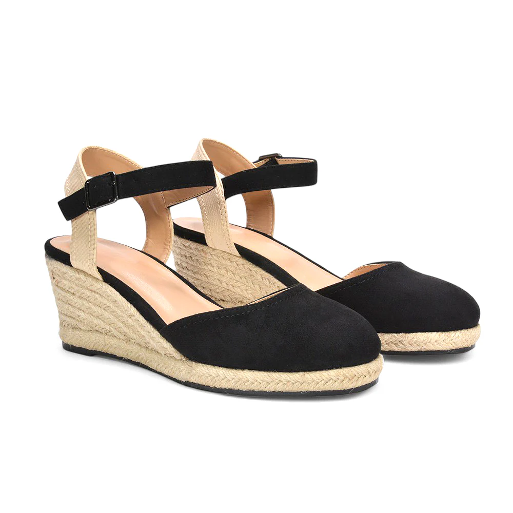 Zoey Closed Toe Strappy Wedge Heel Espadrille Sandals in Black