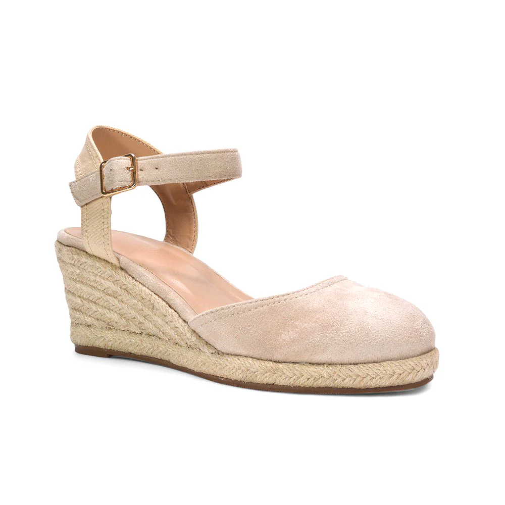 Zoey Closed Toe Strappy Wedge Heel Espadrille Sandals in Black - Image 9