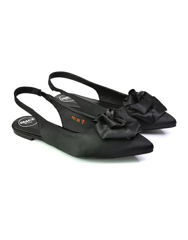 Zooey Rose Pointed Toe Sling Back Flat Ballerina Pump Shoes in Black - Image 2