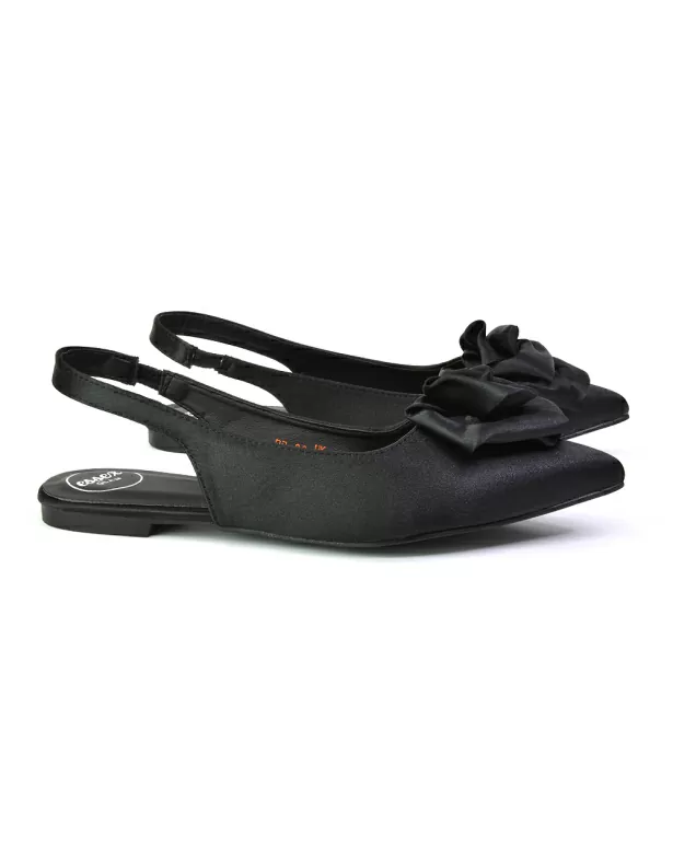 Zooey Rose Pointed Toe Sling Back Flat Ballerina Pump Shoes in Black - Image 3