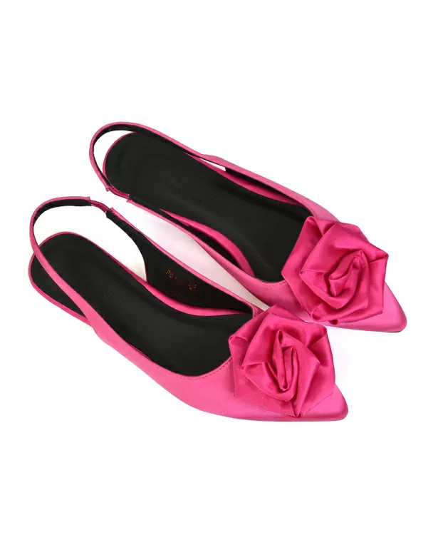 Zooey Rose Pointed Toe Sling Back Flat Ballerina Pump Shoes in Black - Image 4