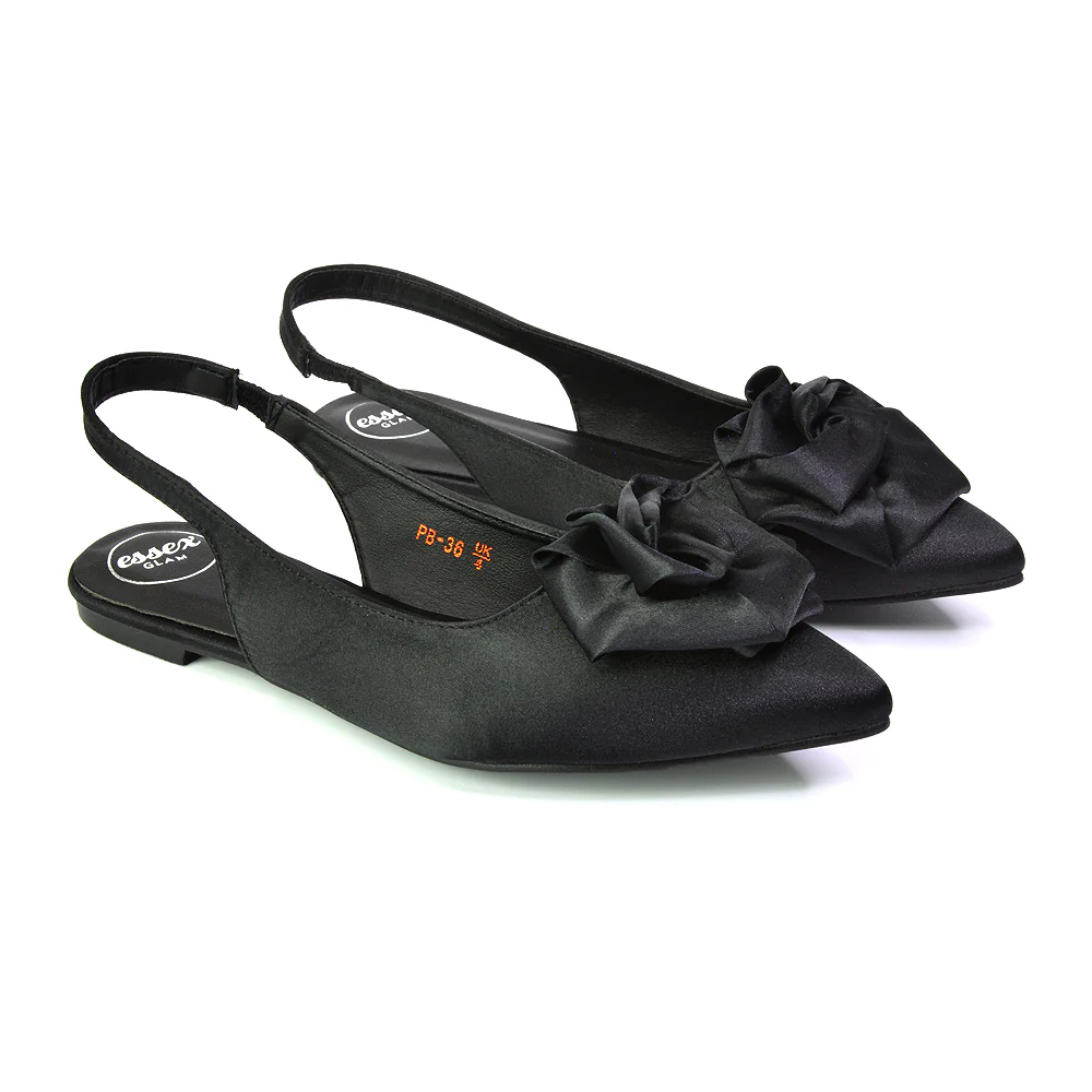 Zooey Rose Pointed Toe Sling Back Flat Ballerina Pump Shoes in Black - Image 68