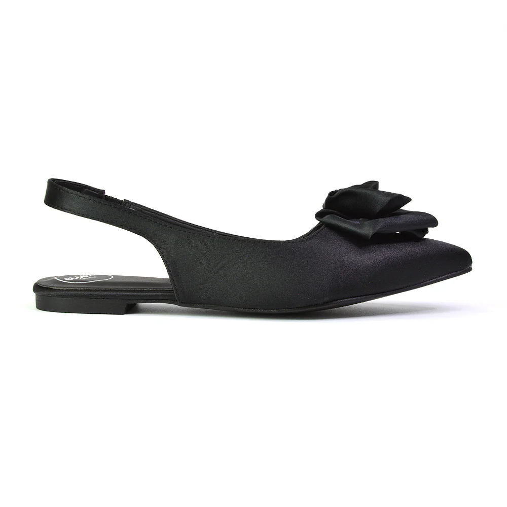 Zooey Rose Pointed Toe Sling Back Flat Ballerina Pump Shoes in Black - Image 71